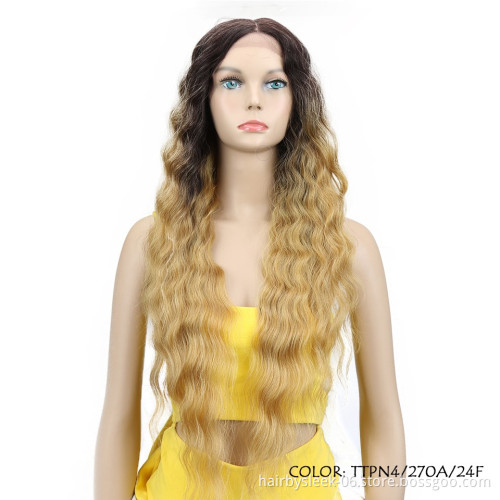 31inches Two Colors Ombre High quality Noble gold Hair Products Lace Front Wigs Long Wave Dark Root Synthetic Wigs For Women